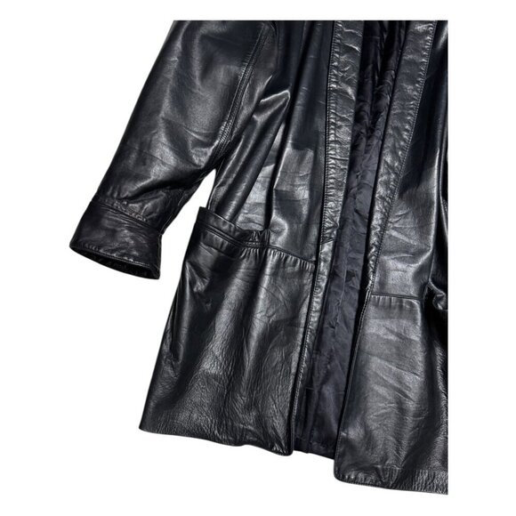 Vintage MAXIMA Tannery West Genuine LEATHER Trench Retro Coat Womens XS - Picture 6 of 6